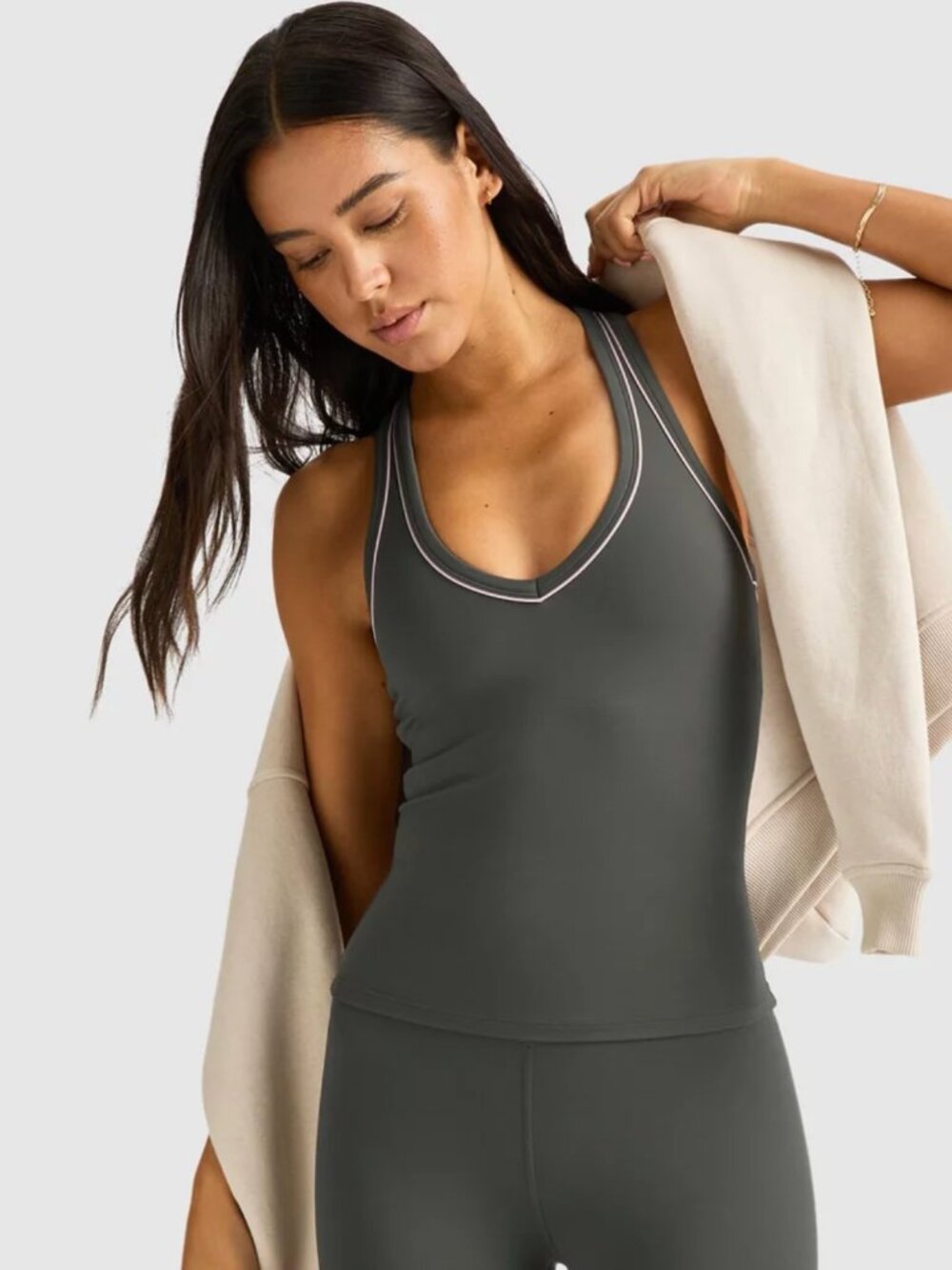 TALA DayFlex V-Neck Racer Tank — Dark Olive — Small — Worn Once